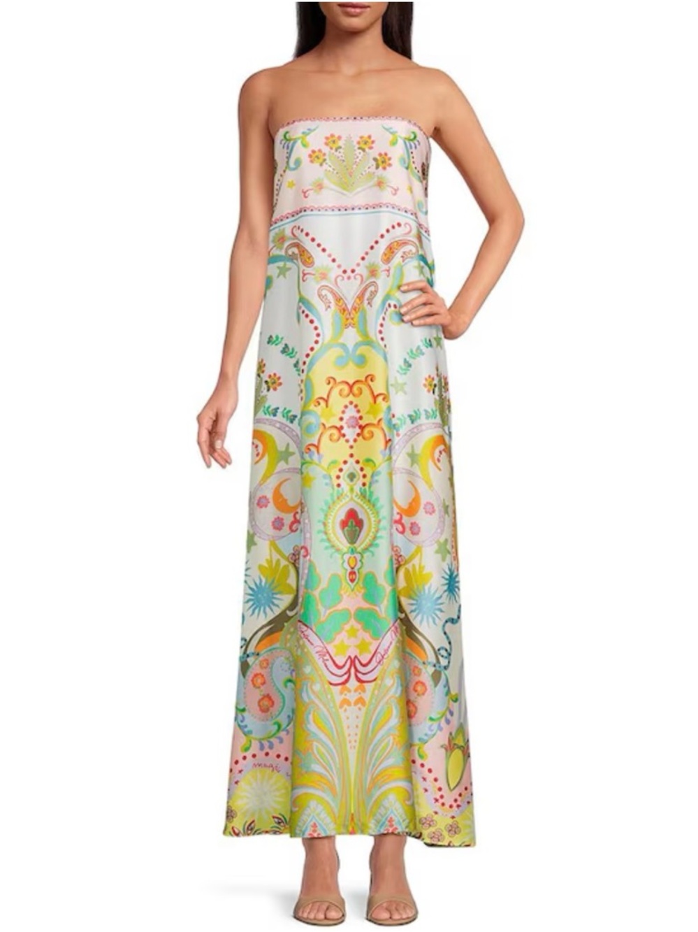 ANTONIO MELANI Strapless Multicolor Paisley Maxi Dress